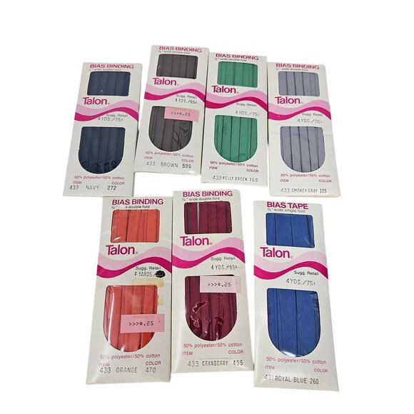 Lot of 7 Deadstock Vintage Talon Bias Binding Tape Sewing Tailor Dressmaking - Picture 1 of 2